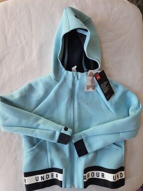 NWT Under Armour Kids Light Blue Hooded Zip-Up Jacket Size Youth Small